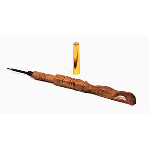 Vintage Hand Carved Wood Pen Bird Totem Gold Brass Cap 6 3/4" Ink Pen Insert